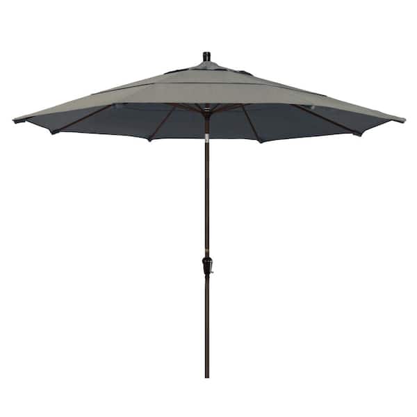 California Umbrella 11 ft. Bronze Aluminum Pole Market Aluminum Ribs Auto Tilt Crank Lift Outdoor Patio Umbrella in Spectrum Dove Sunbrella