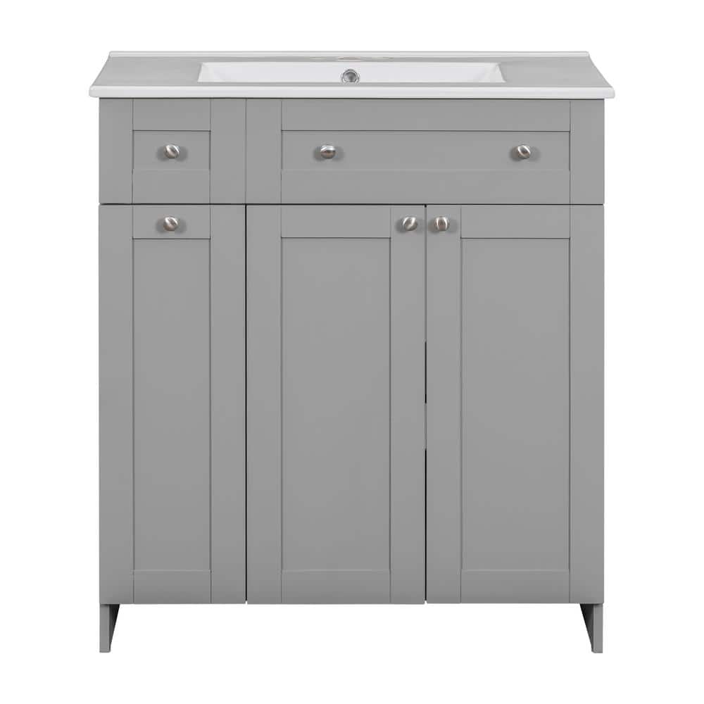 30 in. W x 18 in. D x 34.5 in. H Single Sink Bath Vanity in Grey with White Ceramic Top, Soft-Close Doors price history on PriceWatchPro