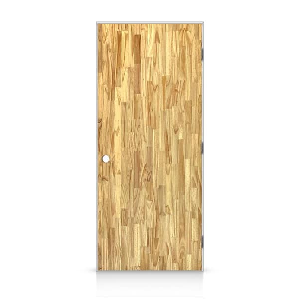 CALHOME 32 in. x 96 in. Flush Left-Handed Hollow-Core Weather Oak Stained Smooth Pine Wood Single Prehung Interior Door