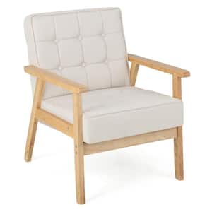 Beige Modern Accent Chair Upholstered Armchair w/Rubber Wood Armrests