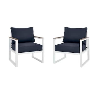 West Park White Aluminum Outdoor Patio Lounge Chair with CushionGuard Midnight Navy Blue Cushions (2-Pack)