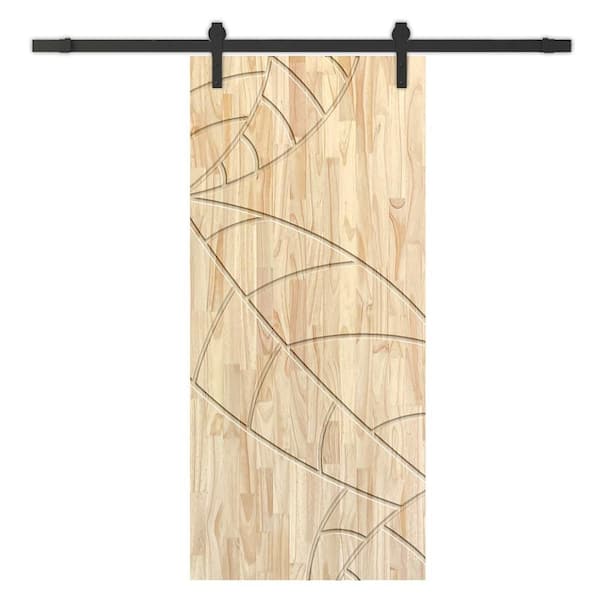 CALHOME 32 in. x 80 in. Natural Pine Wood Unfinished Interior Sliding Barn Door with Hardware Kit