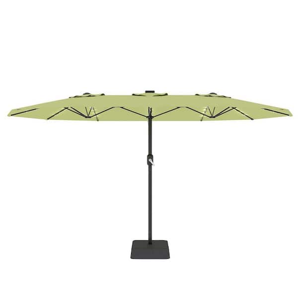 9 ft rectangular solar powered patio umbrella Garvee 10 ft. x 9 ft. Rectangular Solar LED Lighted Market Patio Umbrella  in Green with Crank Handle and Base HDT05TRIPWV