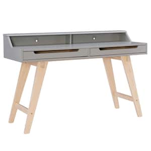 Rainier 55 in. Rectangular Grey Wood 2-Drawer Computer Desk with Small Hutch