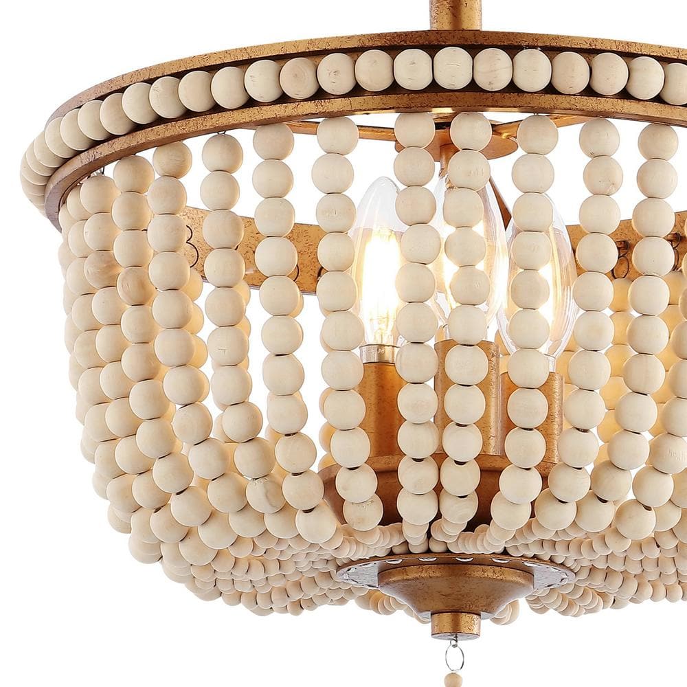Allie 14" Antique Gold & Clear Glass Farmhouse LED Ceiling Light