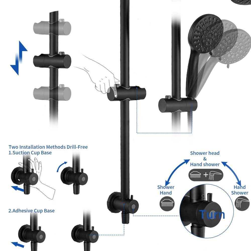Matte Black Wall Mounted Dual Shower Head with Stainless Steel Hose