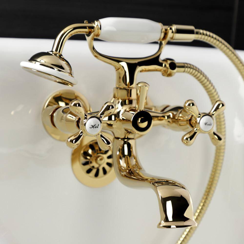 Polished Brass Wall Mount Clawfoot Tub Faucet with Hand Shower
