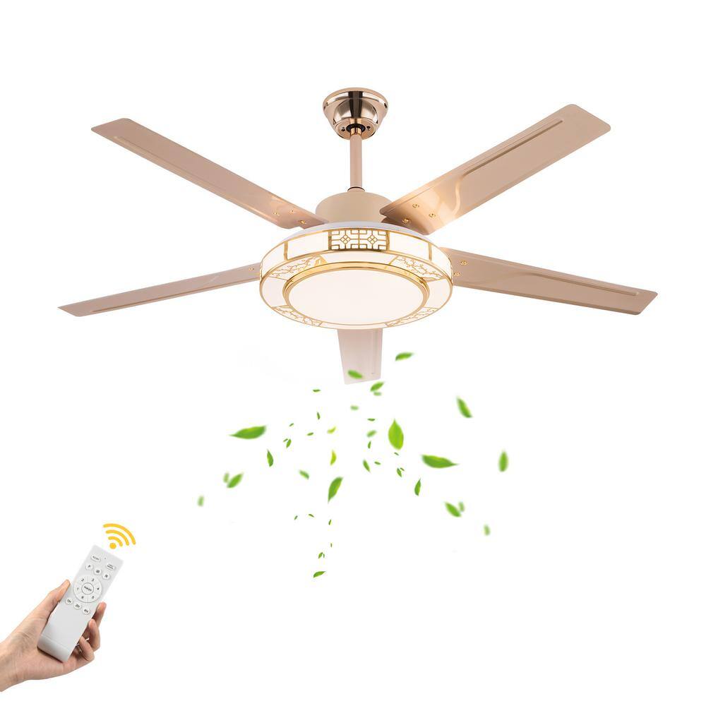 OUKANING 52 in. Smart Indoor Gold Modern 6Speed Ceiling Fan with 3