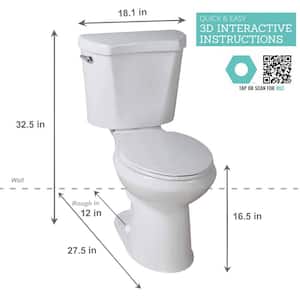 2-piece 1.28 GPF High Efficiency Single Flush Round Toilet in White, Seat Included (3-Pack)