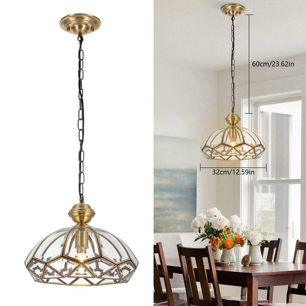 OUKANING 1-Light Gold Modern Shaded Pendant Light with Clear Glass
