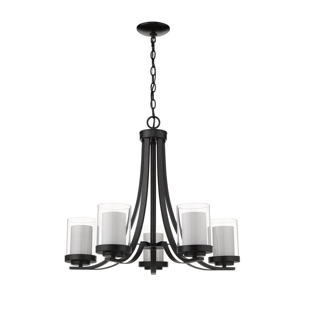 Matte Black Steel and Glass 5-Light Chandelier