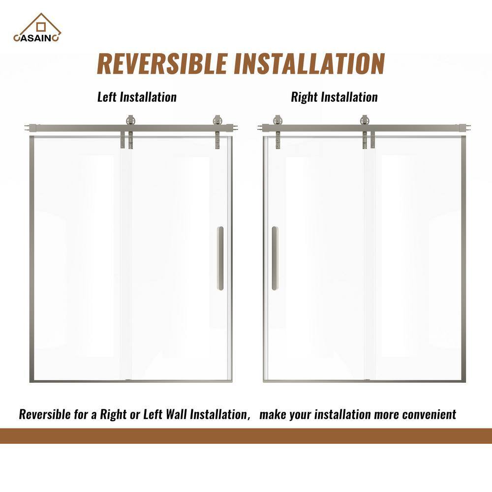 60'' Brushed Nickel Frameless Sliding Shower Door with Clear Glass