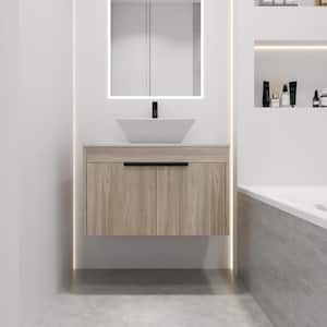 29.5 in. W x 18.9 in. D x 23.3 in. H Wall Mounted Bath Vanity White Oak with Ceramic Top, Soft Close Door, Single Sink