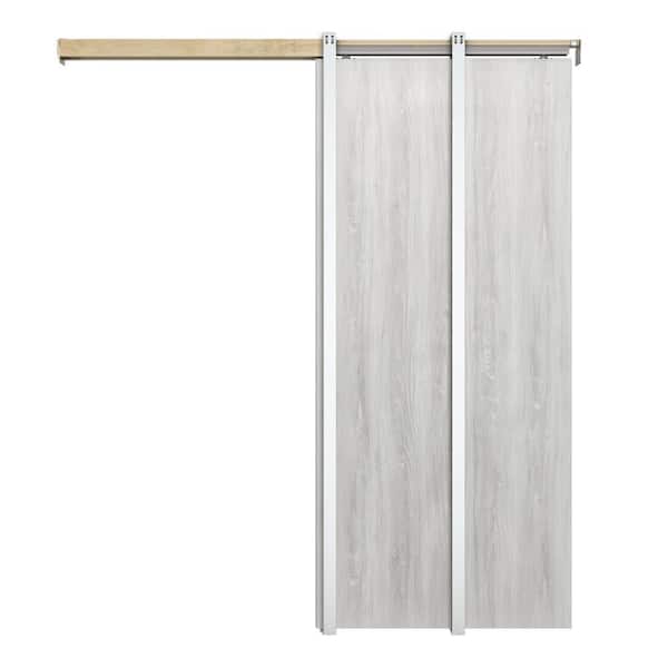 36 in. x 84 in. White Ash Flush Hollow Core Composite Interior Door Slab with Pocket Door Frame and Hardware Kit