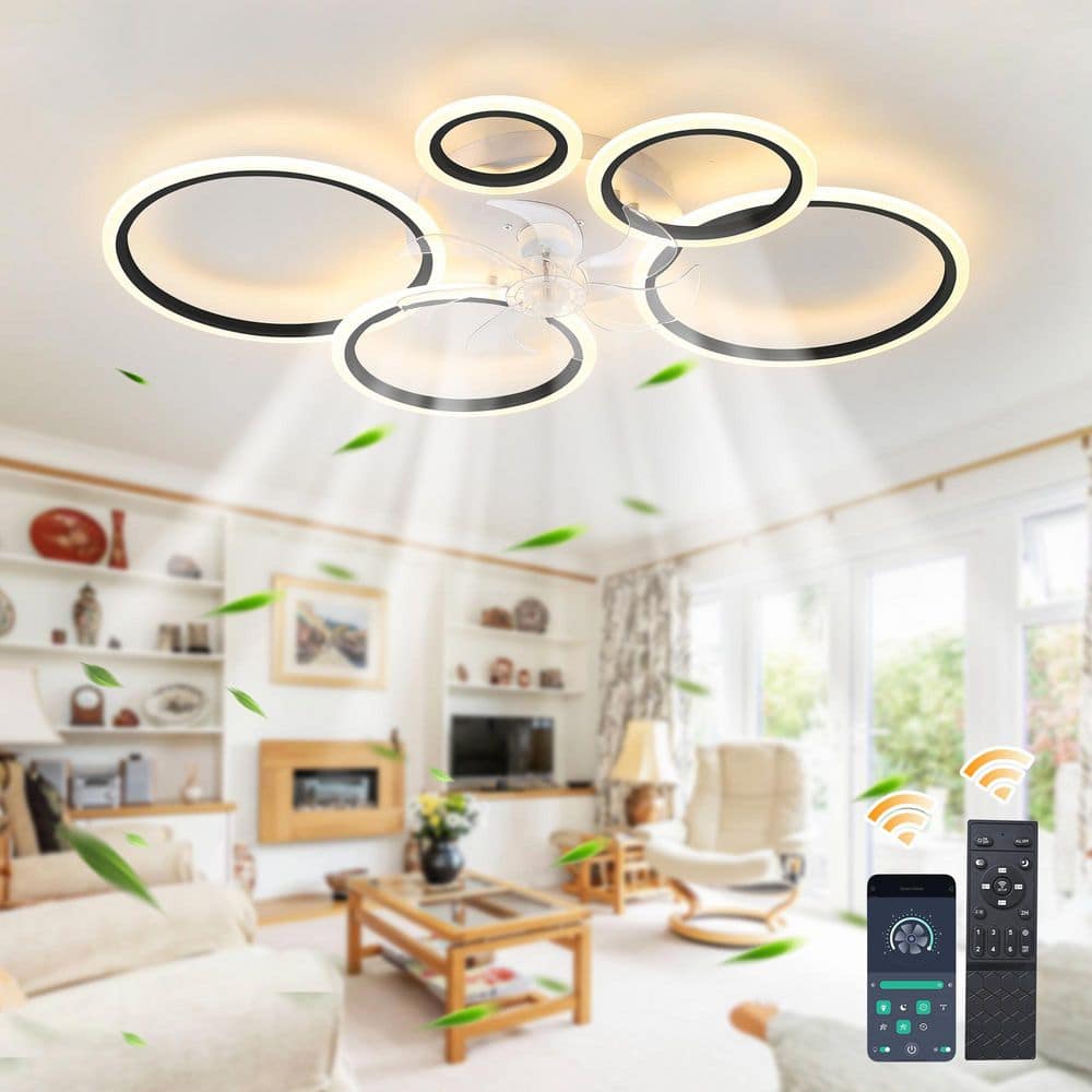 39.4 in. Indoor Black Modern Low Profile Ceiling Fan with Bright White Integrated LED and Remote Included for Bedroom price history on PriceWatchPro