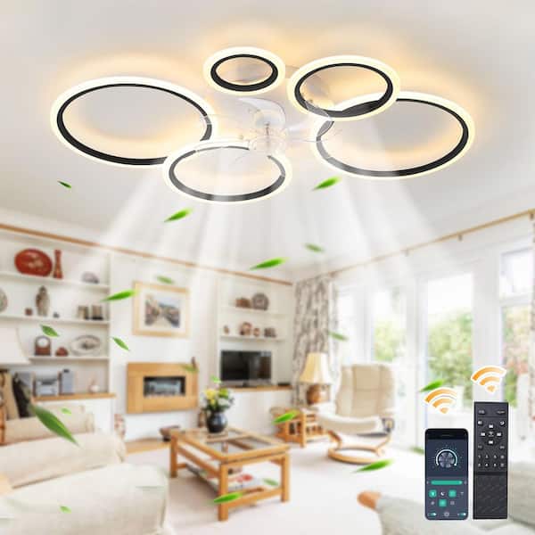 39.4 in. Indoor Black Modern Low Profile Ceiling Fan with Bright White Integrated LED and Remote Included for Bedroom