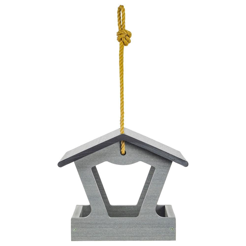Modern Farmhouse Driftwood Gray Hanging Bird Feeder with Nylon Rope