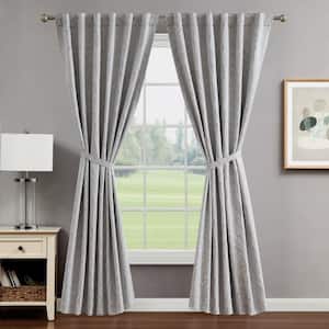 Collins Cool Grey Branch Pattern Polyester 50 in. W x 84 in. L Back Tab Blackout Curtain (2-Panels with 2-Tiebacks)