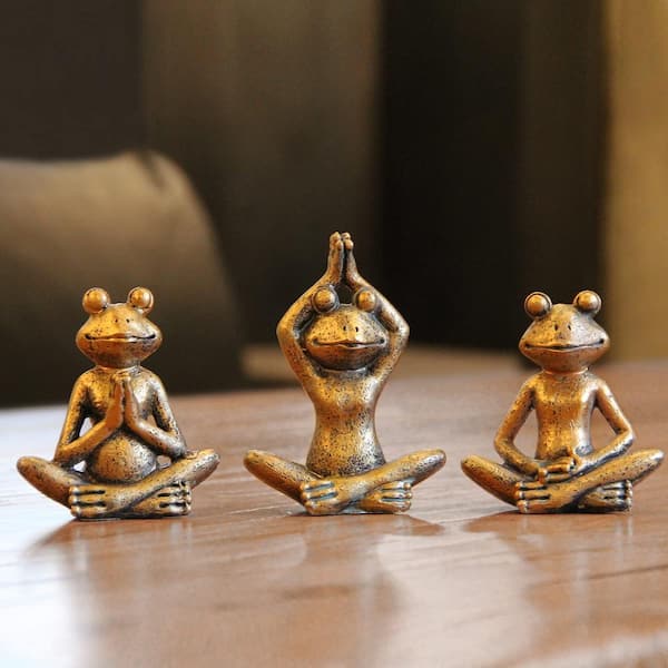 Irregular Frog figurines yoga zen decor, set of 3 yoga statues and