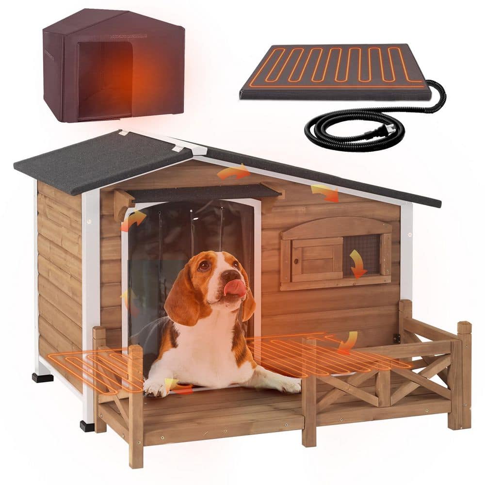"44.6""L Outdoor Heated Dog House, Large Dog House with Waterproof Roof and Metal Frame" price history on PriceWatchPro