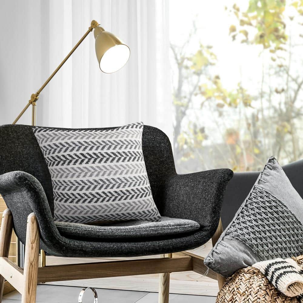 Black and Gray Chevron Embroidered Cotton Throw Pillow