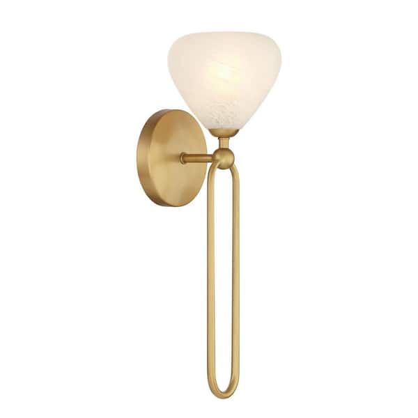 Minka Lavery Orion 1-Light Legacy Brass Wall Sconce with Etched Alabaster Glass Shade