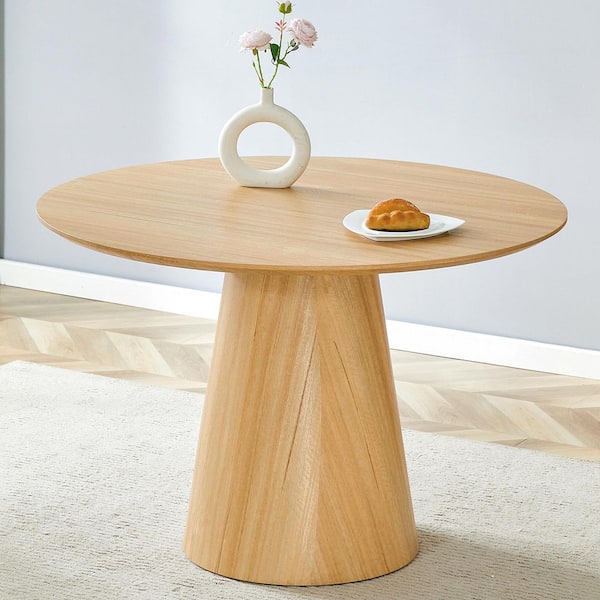 Ember Natural Wood 47 in. Pedestal Modern Round Dining Table Seats 4, MDF