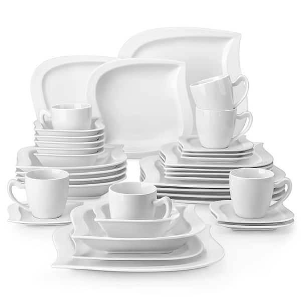 36-Piece Ivory White Porcelain Dinnerware Set (Service for 6) Dining Set with Plates Bowls Cups and Saucers