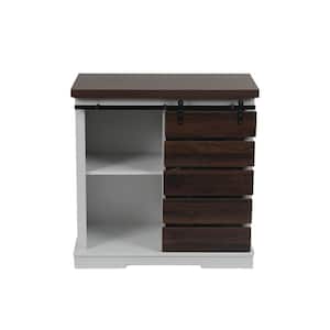 White Brown and Gray Storage Cabinet with Sliding Door