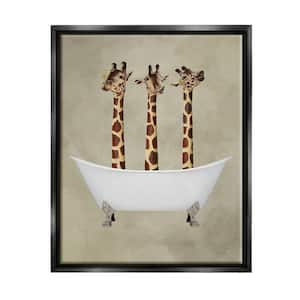 Three Giraffes In A Bathtub by Coco de Paris Floater Frame Animal Wall Art Print 21 in. x 17 in.