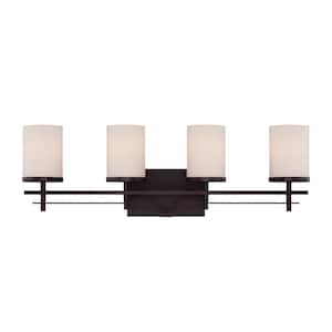 Colton 28.75 in. W x 9.12 in. H 4-Light English Bronze Bathroom Vanity Light with White Glass Shades