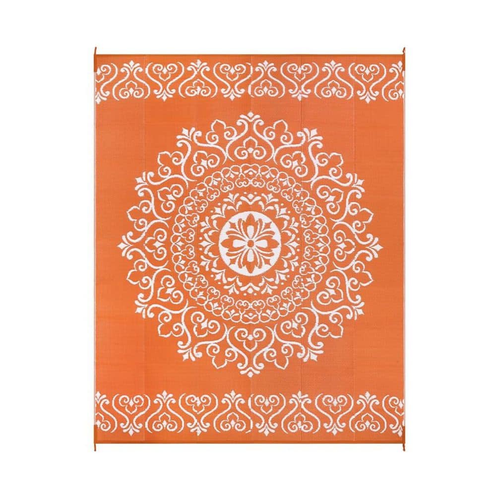 8 x 10, Reversible Plastic Straw Patio Camping Rug, Indoor Outdoor RV Mat Carpet Floral Orange price history on PriceWatchPro
