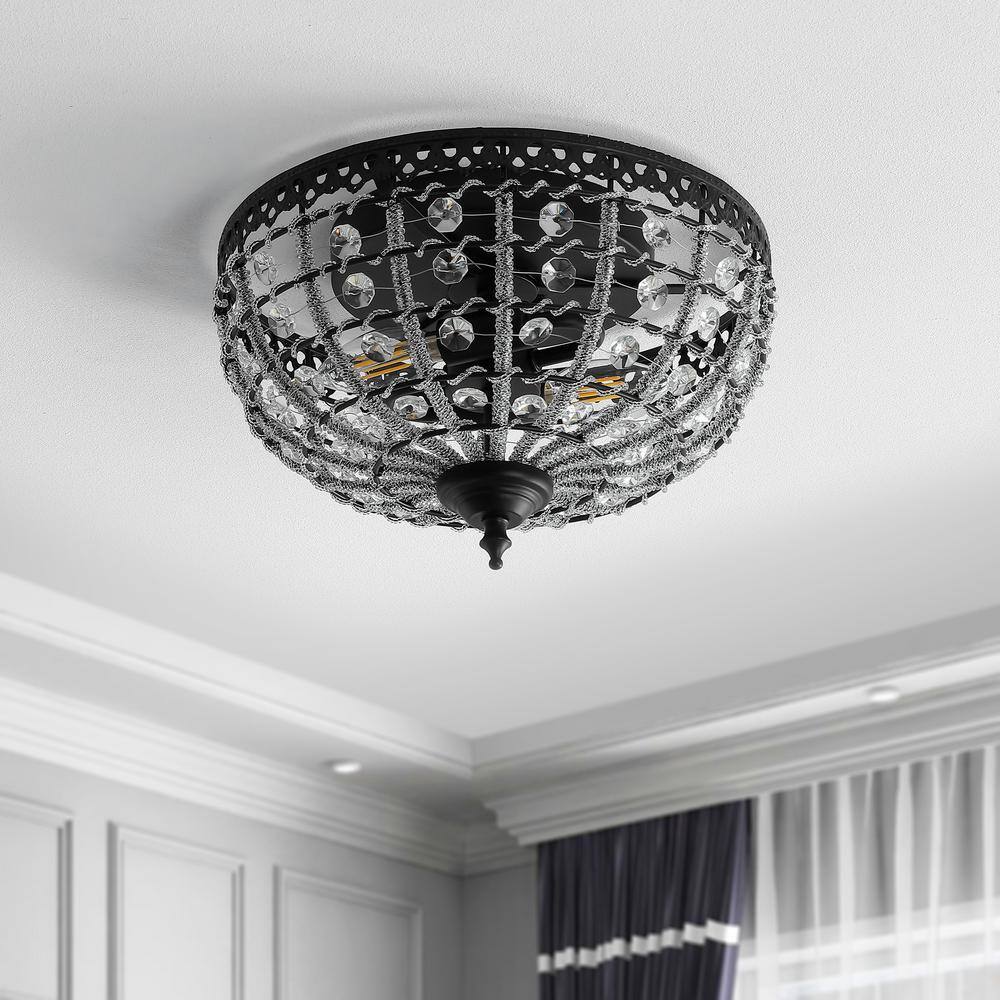 Anita 12.25" Black Metal & Clear Crystal LED Flush Mount Light