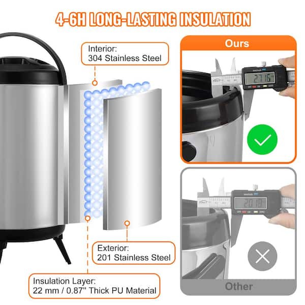 Insulated Beverage Dispenser-Hot water Urn for Catering-Tea Dispenser-Stainless  Steel Premium 75 Cup 12 L Hot Drink Dispenser with Spigot for Coffee & Hot  tea, Cold Milk, Water, Juice(Silver) 