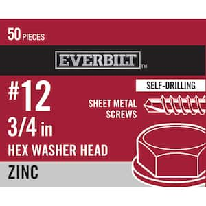 #12 x 3/4 in. Hex Head Zinc Plated Sheet Metal Screw (50-Pack)