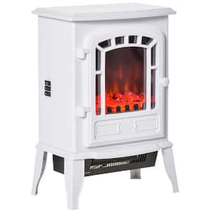 9.5 in. Freestanding Electric Fireplace Stove, Fire Place Heater, Overheat Safety Protection, White