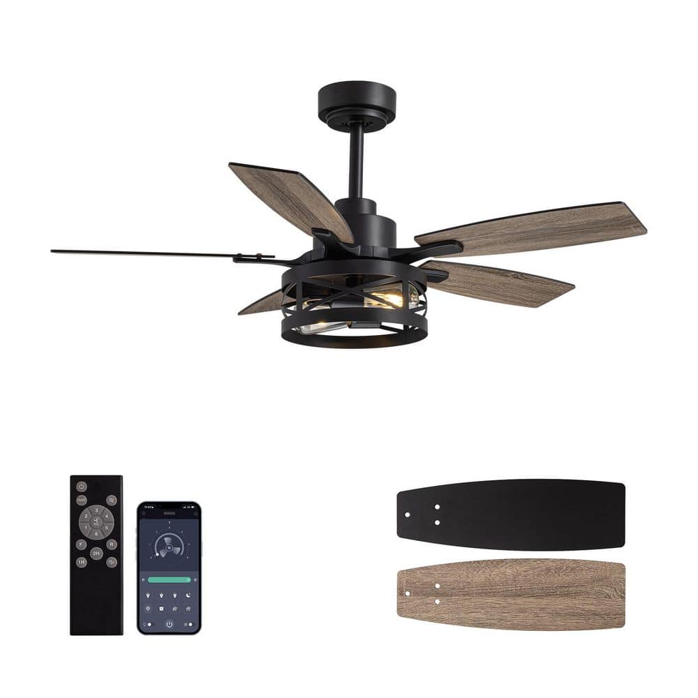 42 In. Farmhouse Black Flush Mount Low Profile Ceiling Fans with Lights with Remote Control for Indoor price history on PriceWatchPro