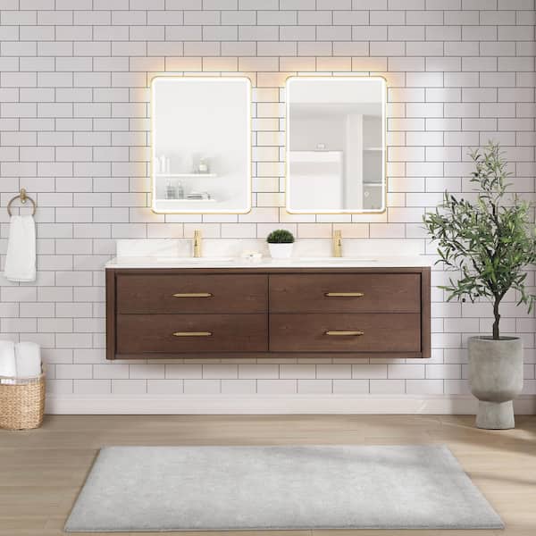 ROSWELL Cristo 72 in. W x 22 in. D x 20.6 in. H Double Sink Bath Vanity in Dark Brown with White Quartz Stone Top