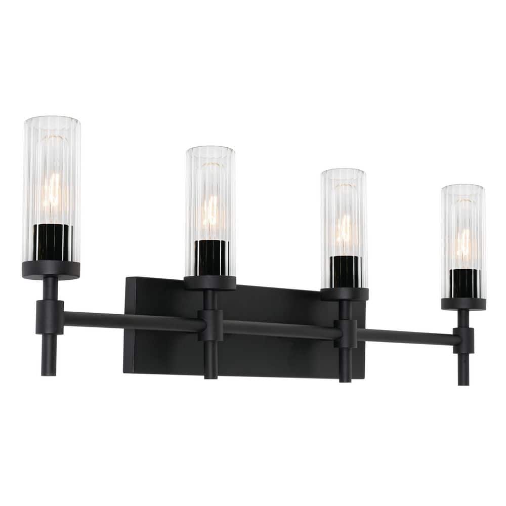 Huntington 30 in. 4-Light Black Vanity Light with Clear Ribbed Glass Shade price history on PriceWatchPro