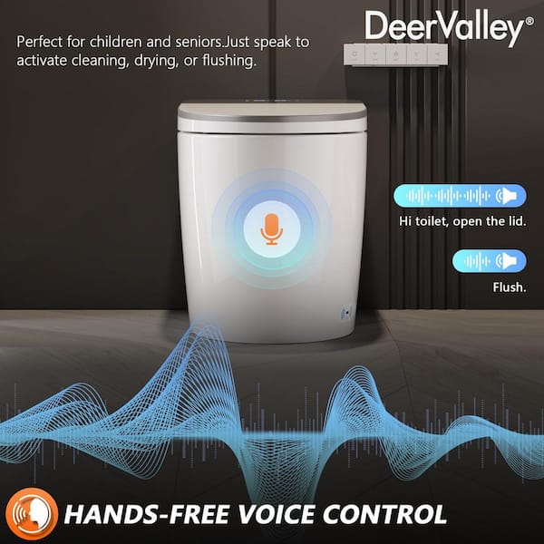 Voice Control Tankless Elongated ADA Bidet Toilet in White with Auto Flush, Heated Seat, Warm Dryer and Cleaning Foam