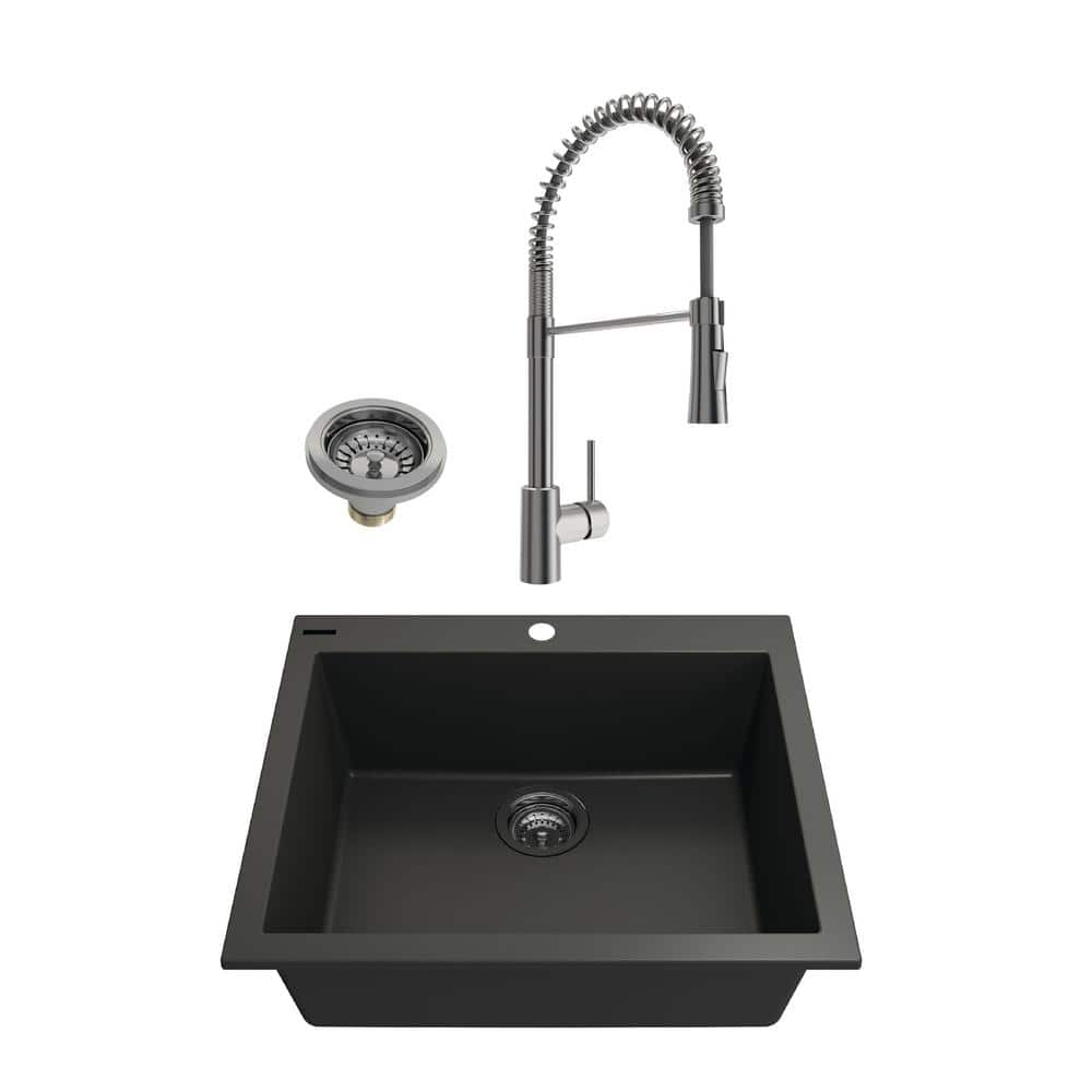 BOCCHI Campino Uno Matte Black Granite Composite 24 in. Single