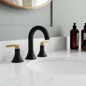 Vaneri 8 in. Widespread Double Handled Bathroom Faucet in Matte Black/Brushed Gold