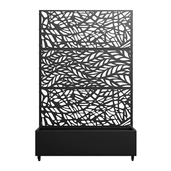 72 in. x 47 in. x 16 in. Black Metal Raised Garden Bed Planter Box with Climbing Trellis and Casters