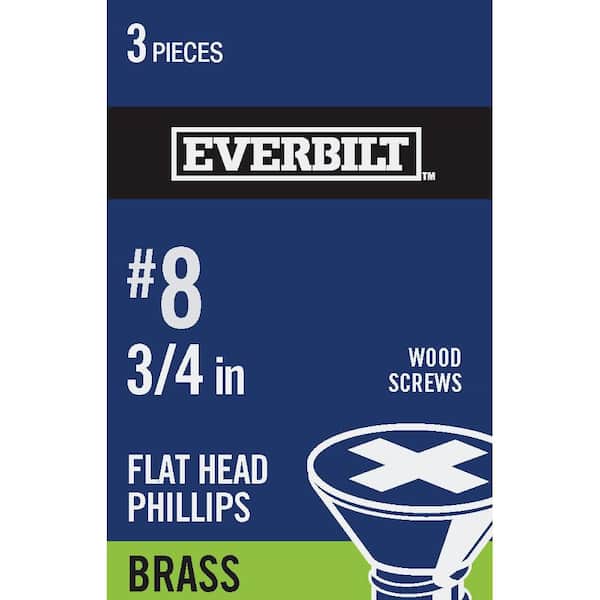 Everbilt #8 x 3/4 in. Phillips Flat Head Brass Wood Screw (3-Pack)