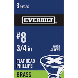 #8 x 3/4 in. Brass Phillips Flat Head Wood Screw (3-Pack)