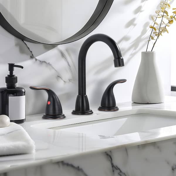 8 in. Widespread Double Handle Bathroom Faucet with Drain Kit Included in Oil Rubbed Bronze