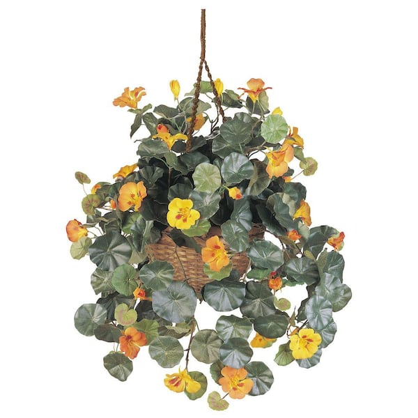 Nearly Natural Artificial Nasturtium Hanging Basket Silk Plant