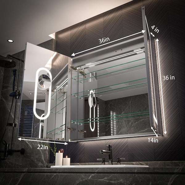 Moray 36 in. W x 36 in. H Rectangular Aluminum Recessed or Surface Mount Medicine Cabinet with Mirror and Front&Backlit
