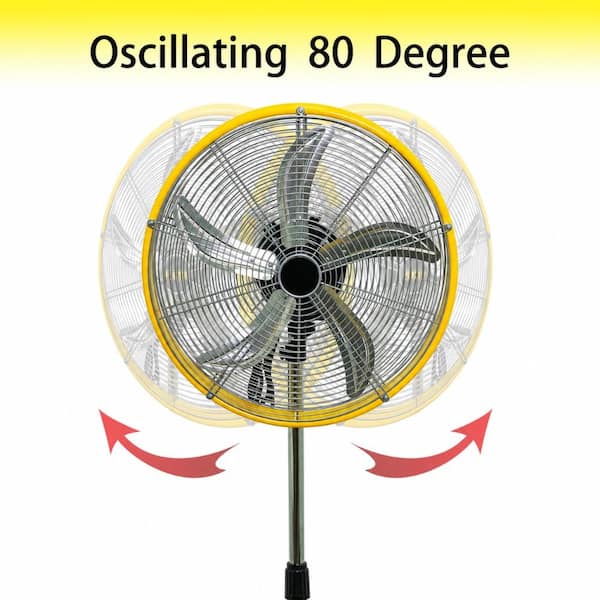 20 in. Yellow Pedestal Fan, 5000 CFM, 1/5 HP Motor, Oscillating, 3-Speed for Commercial, Industrial - UL Listed