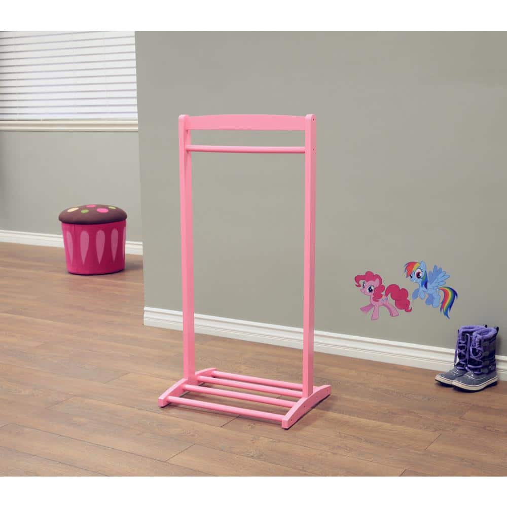 Pink Wooden Kids' Clothes Rack with Shelf